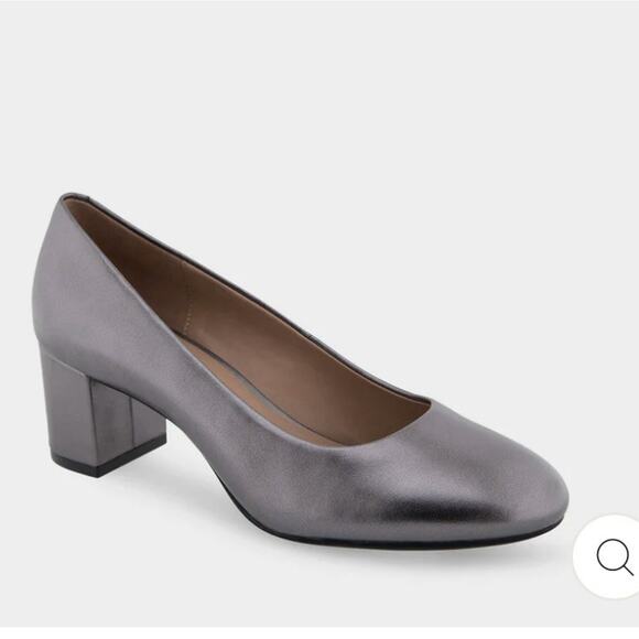 Aerosoles Betsy Mid Heel Pumps Metallic Gunmetal Silver Genuine Leather Size 9 - Picture 1 of 12